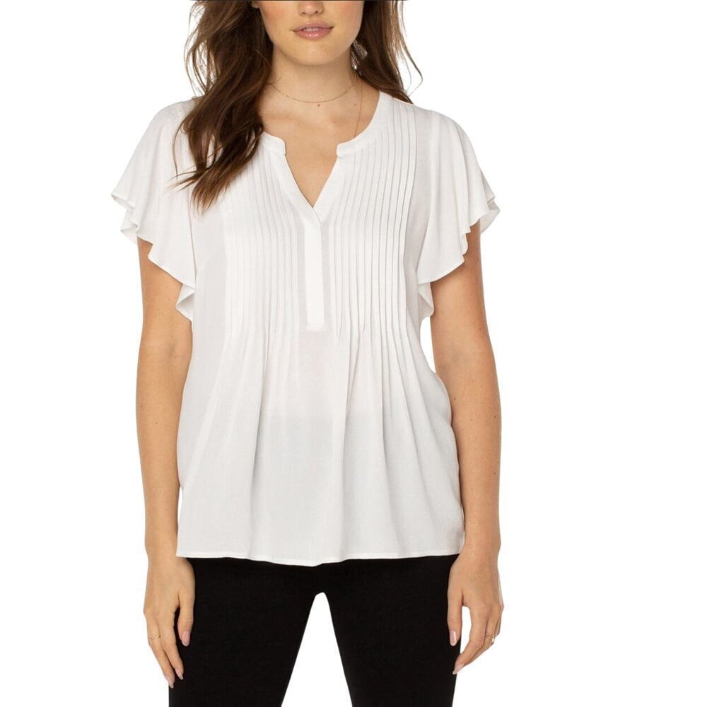 Liverpool Stitch Fix women white flutter sleeve blouse Size Med P office church
